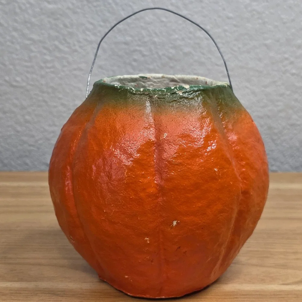 All-Original Antique Vintage Halloween Paper Mache Pulp Jack o' Lantern, 30s-40s